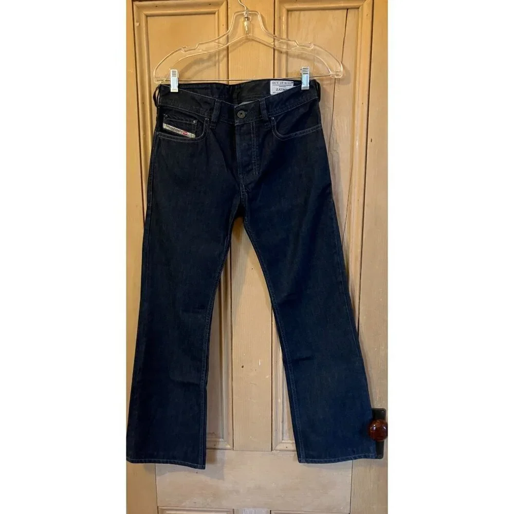 Diesel Mens Zatiny Italy Made Leather Trim Button Fly Jeans 30x27 Blue AN EXC
